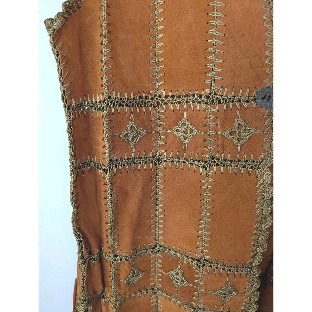 Vintage Suede Leather Crochet Patchwork Fairy Hippie Festival Vest LG XL - Picture 4 of 4